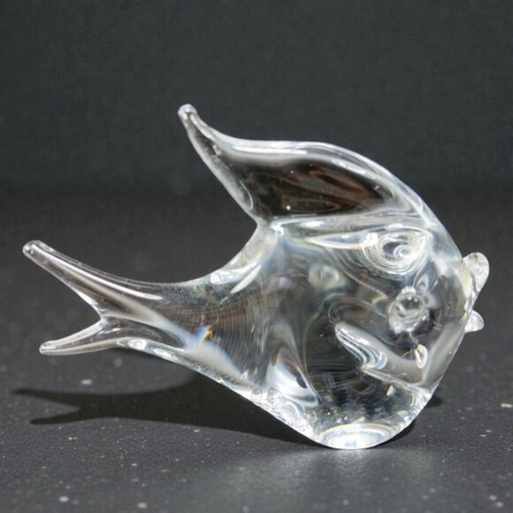 Vintage Venetian Glass Clear Fish Paperweight Figurine Hand Blown‎ Italian Glass